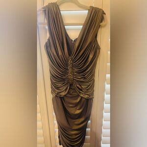 Designer~ Tadashi Shoji Elegant Metallic Bronze Ruched Dress- Size: Medium